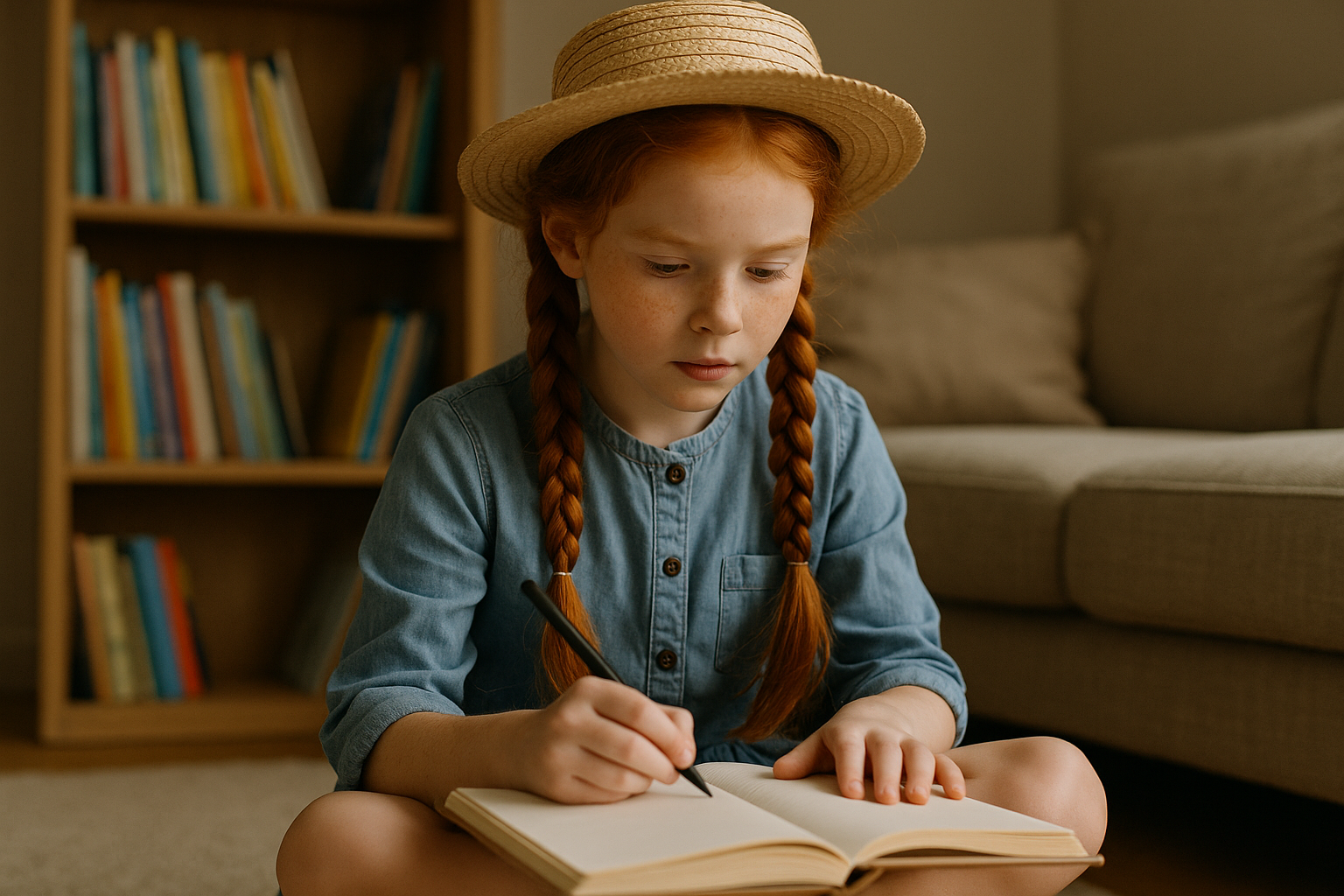 Girl writing a story in a book
