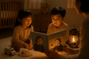 Discover the inspiring story of Florence Nightingale, the Lady with the Lamp. Learn how her courage and care transformed nursing and touched history, now brought alive for children with Storypie.