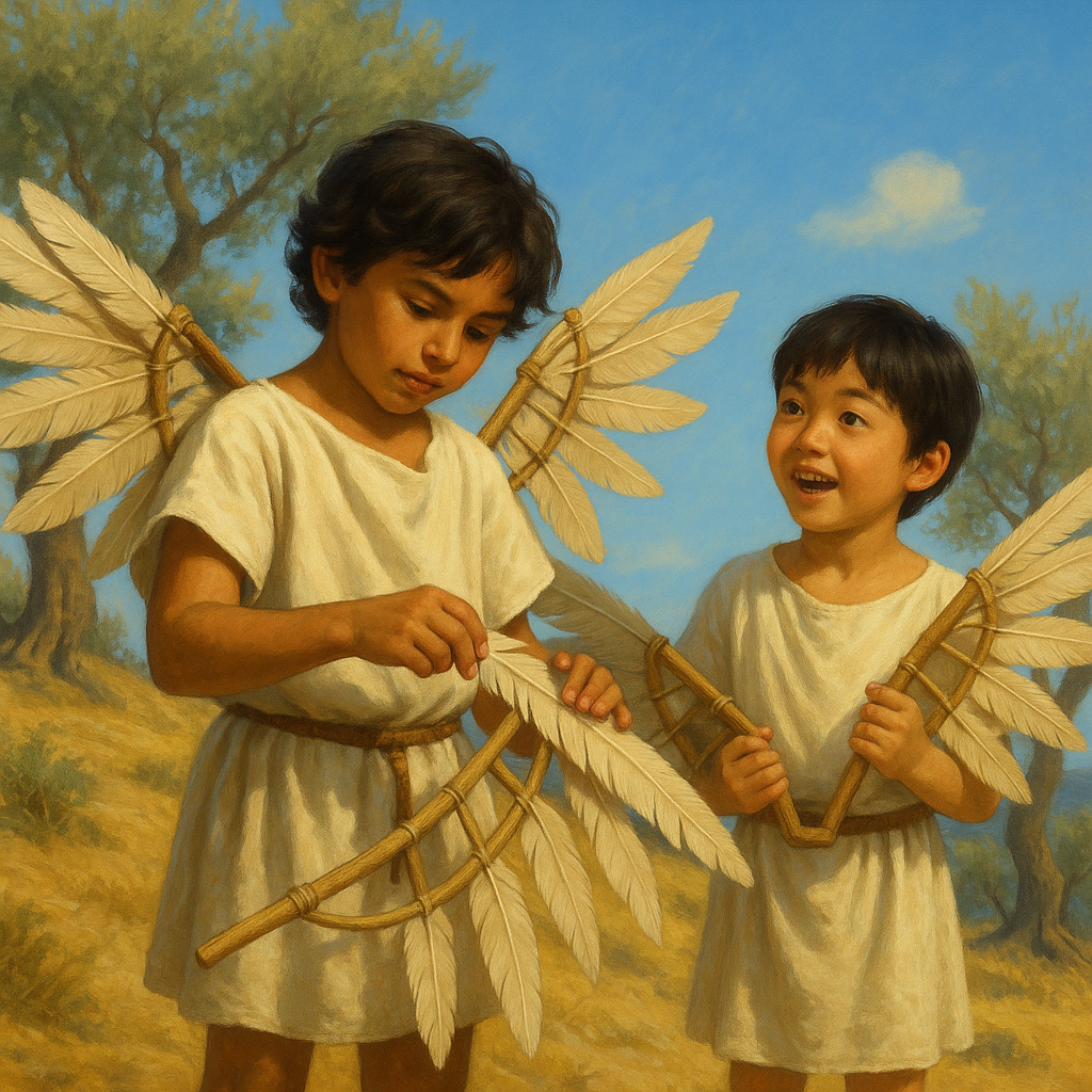 Discover the timeless tale of Icarus and Daedalus with Storypie. This ancient Greek myth blends daring dreams and wise choices, perfect for sparking family conversations about creativity, ambition, and safety.