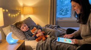 Use a bedtime mini story ritual to calm nights in 3-7 minutes. Dim lights, tell or play a short quiet story, and end with the same line. Small ritual, big calm.