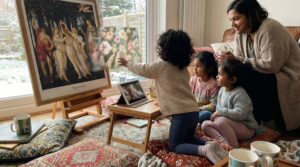 A warm family guide to Botticelli's Primavera. Spot Venus, Mercury, the Graces, and a flower-filled chase. Short museum tips and Storypie audio invite kids to meet spring with wonder.