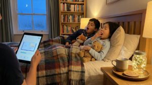 A bedtime wind-down mini story ritual uses a short, steady story to cue sleep. Try a simple five-minute routine with the same opener each night to calm kids and build nightly rhythm.
