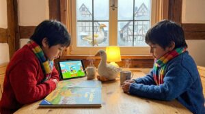 The Golden Goose - German is a short, comic Grimm tale full of sticky fun. A humble hero, a magical goose, and a laughing princess make this a perfect quick read for family storytime.