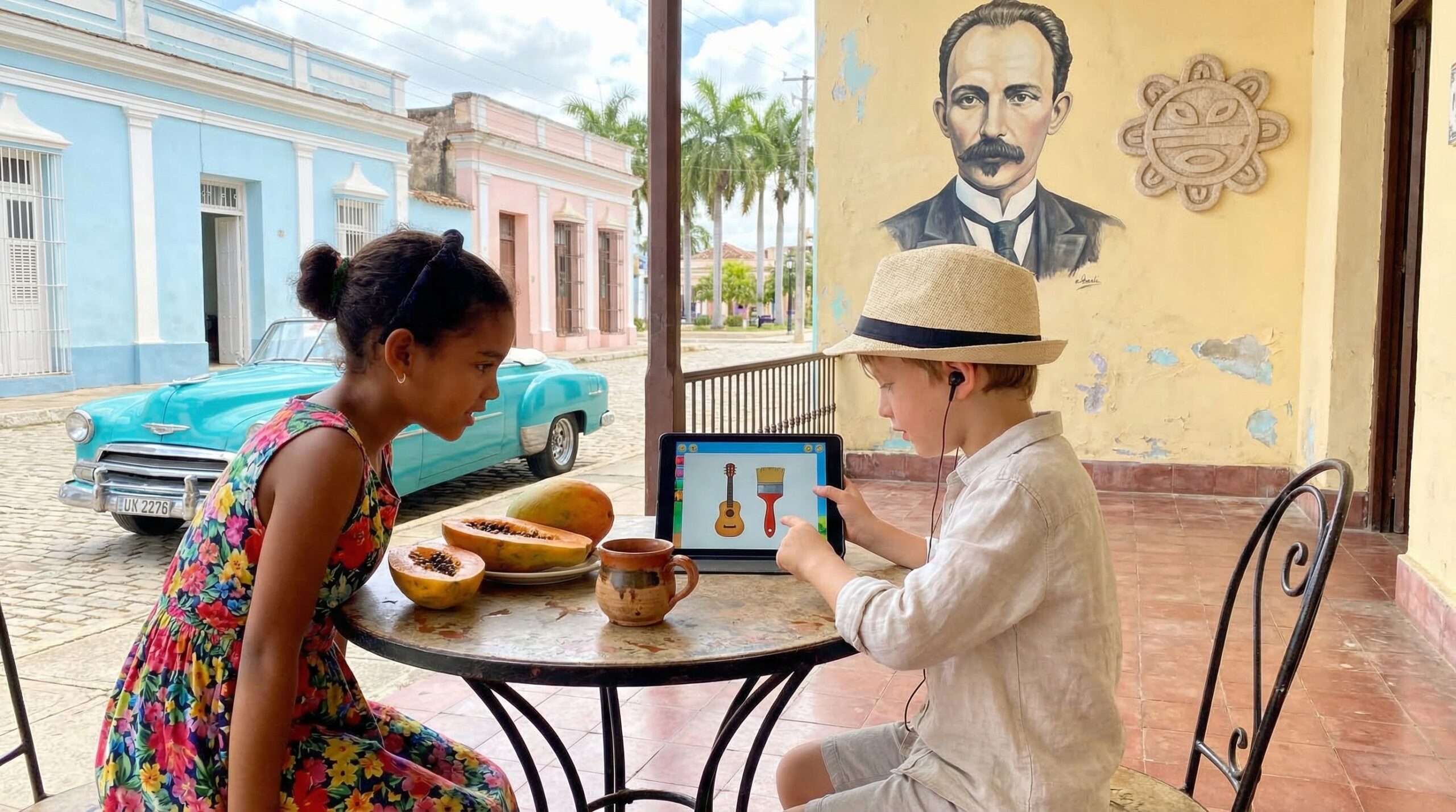 Cuba for kids comes alive at breakfast with short stories, music, and tiny activities. Learn about Taíno roots, Spanish influence, Martí, classic cars, food, and nature in playful, bite-sized moments.