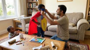 Invite your family to a Weekend imagination challenge: create your own hero. Use a cozy ritual, one prop, and ten lively minutes to spark new words, courage, and playful confidence in your child.