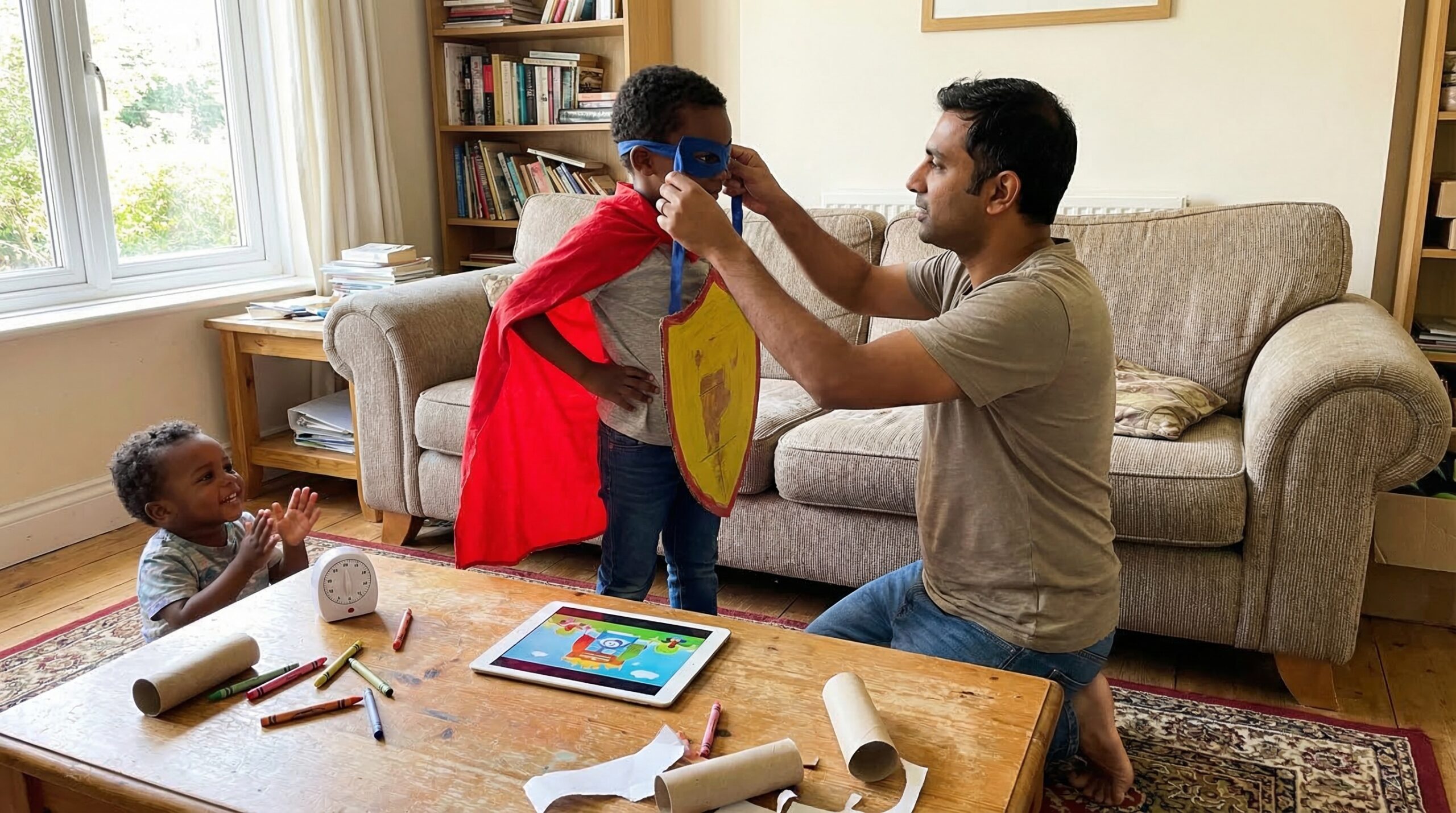 Invite your family to a Weekend imagination challenge: create your own hero. Use a cozy ritual, one prop, and ten lively minutes to spark new words, courage, and playful confidence in your child.