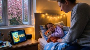 A bedtime mini story ritual is a 2–5 minute, predictable tuck-in story. It calms the body, cues sleep, and boosts early language. Try a three-minute Storypie calming story as lights go down tonight.