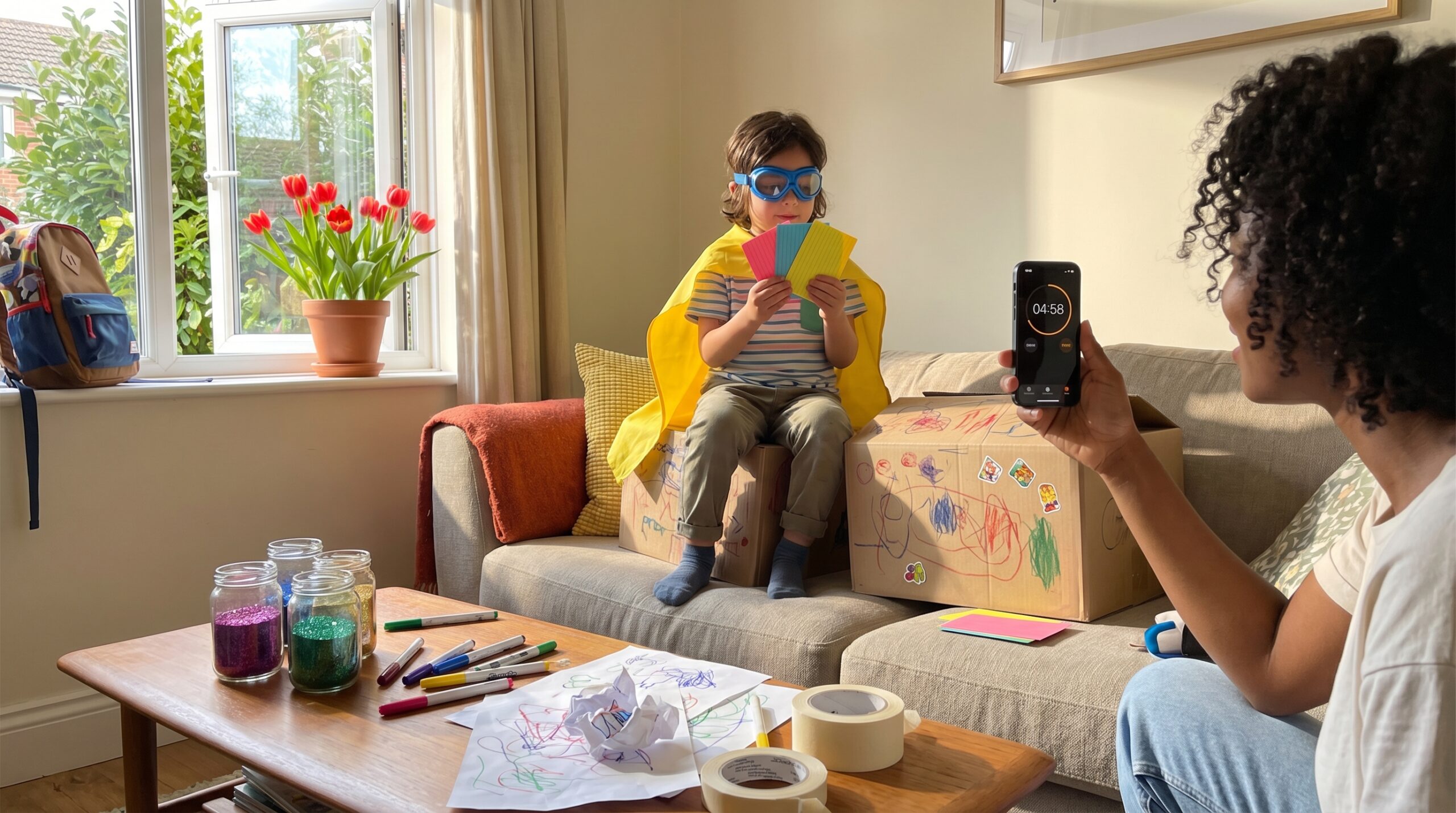 A five to fifteen minute family sprint, the create your own hero weekend challenge turns the couch into a hero lab. Quick prompts spark imagination, build confidence, and save the story in Storypie for replay.