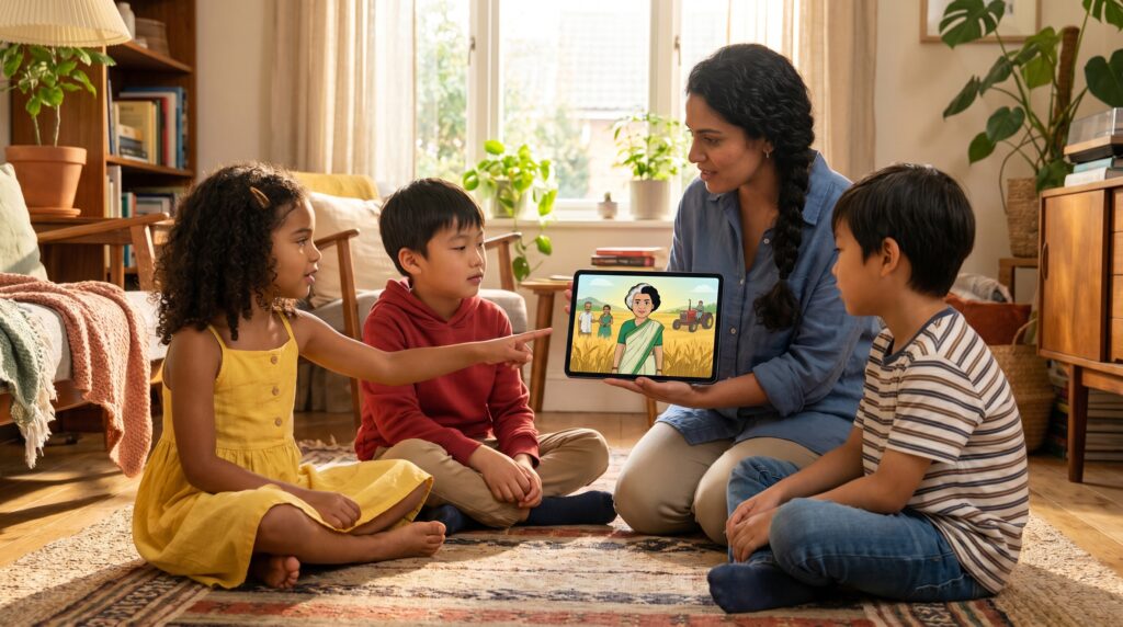 A warm, simple biography of Indira Gandhi for kids. Learn about her life, the Green Revolution, and hard choices. Read gently with children to spark questions about leadership, fairness, and courage.