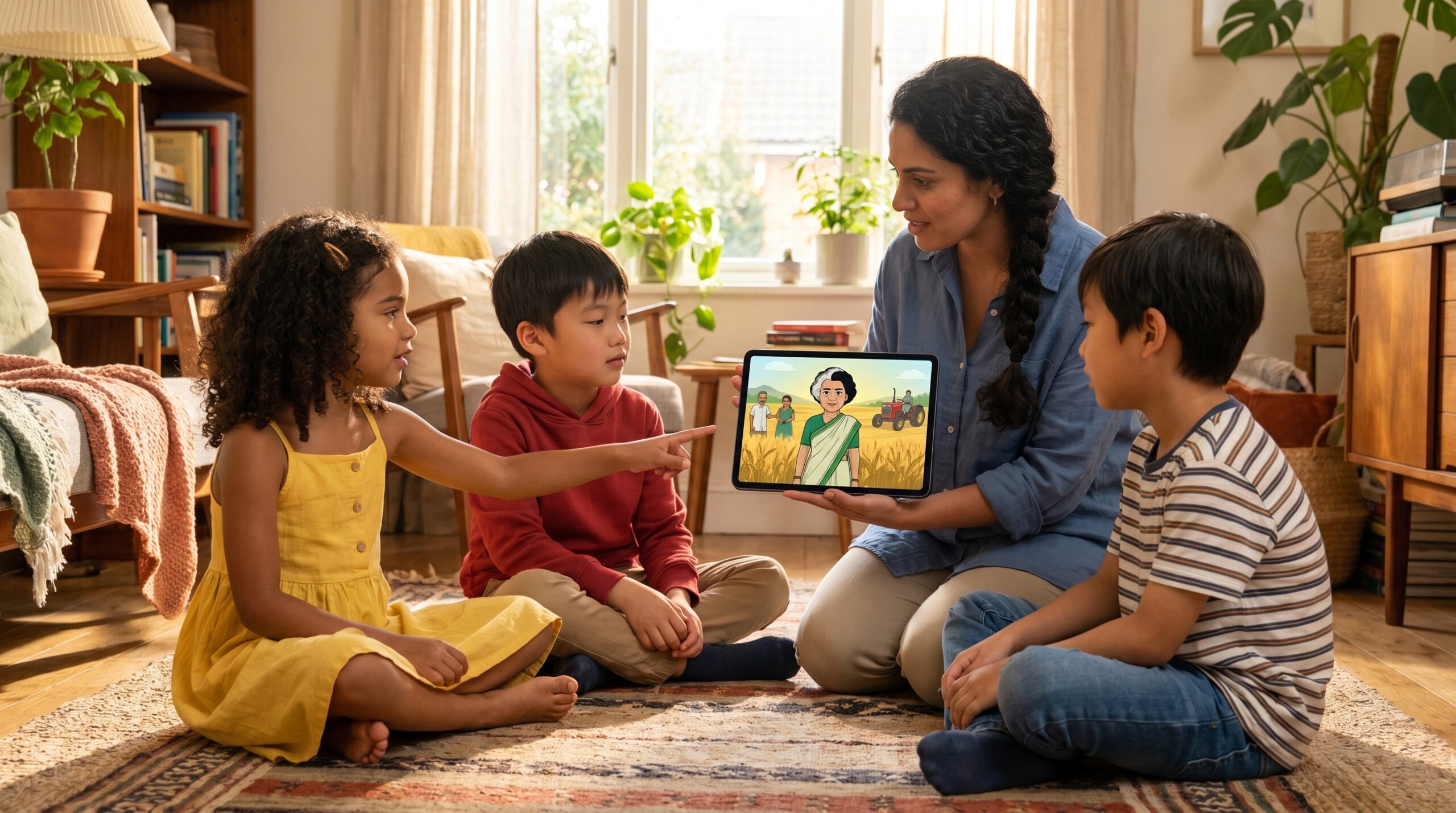 A warm, simple biography of Indira Gandhi for kids. Learn about her life, the Green Revolution, and hard choices. Read gently with children to spark questions about leadership, fairness, and courage.