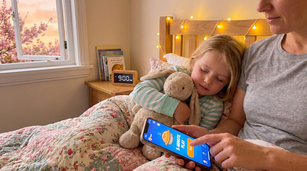 A bedtime wind-down mini story ritual uses a short, predictable five-minute story as a nightly cue. Small and steady, it signals sleep, calms bodies, and builds a tiny habit families can trust night after night.