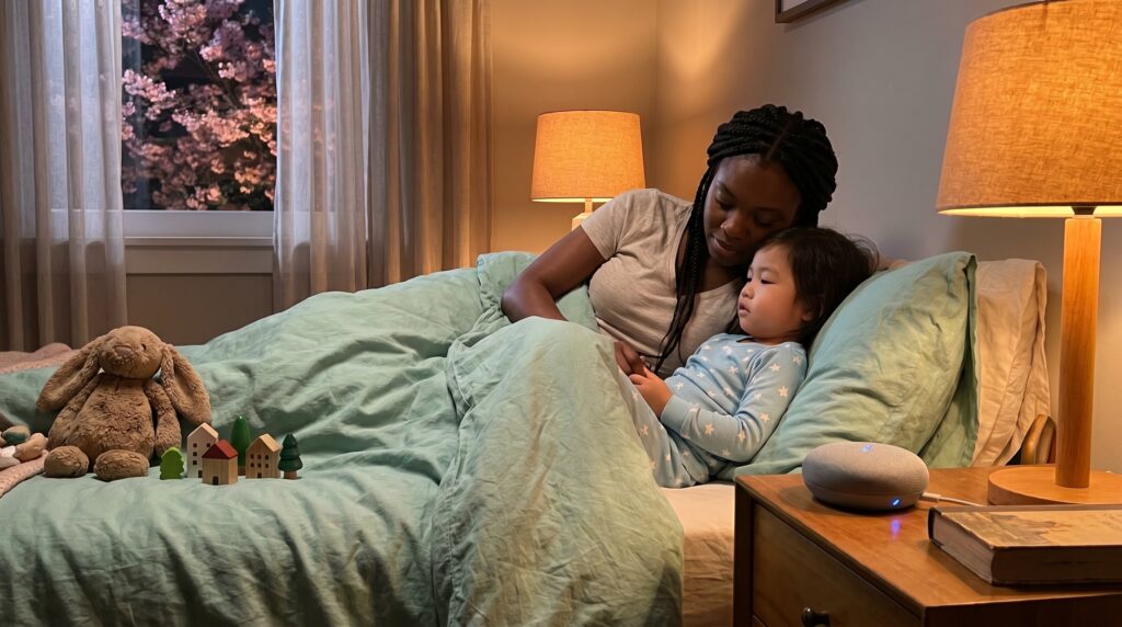 A cozy five-minute mini story bedtime ritual calms kids, signals sleep, and builds connection. This short, repeatable routine fits infants through school-age. Try soothing audios to make the press-play step effortless.