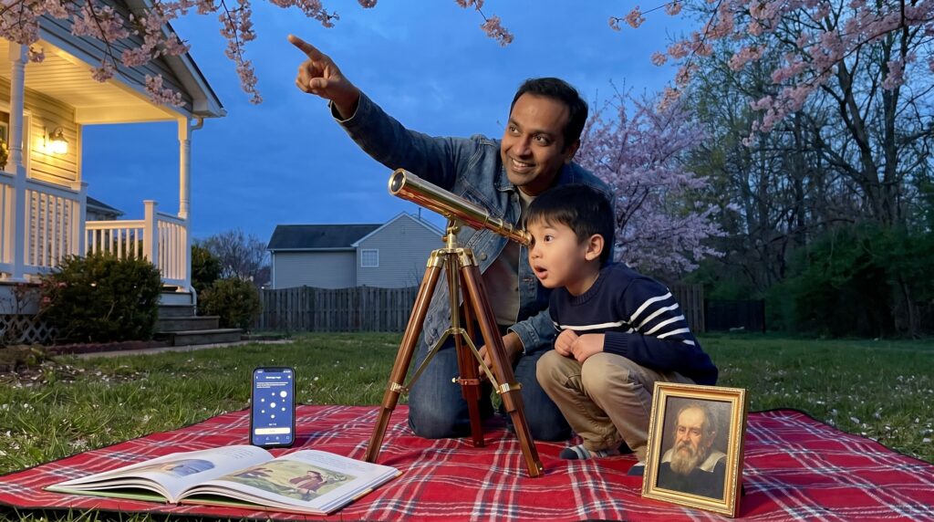 A short, warm Galileo Galilei biography for kids. Meet the curious astronomer, his telescope discoveries, and simple experiments. Perfect for parents and teachers who want a tiny stargazing adventure tonight.