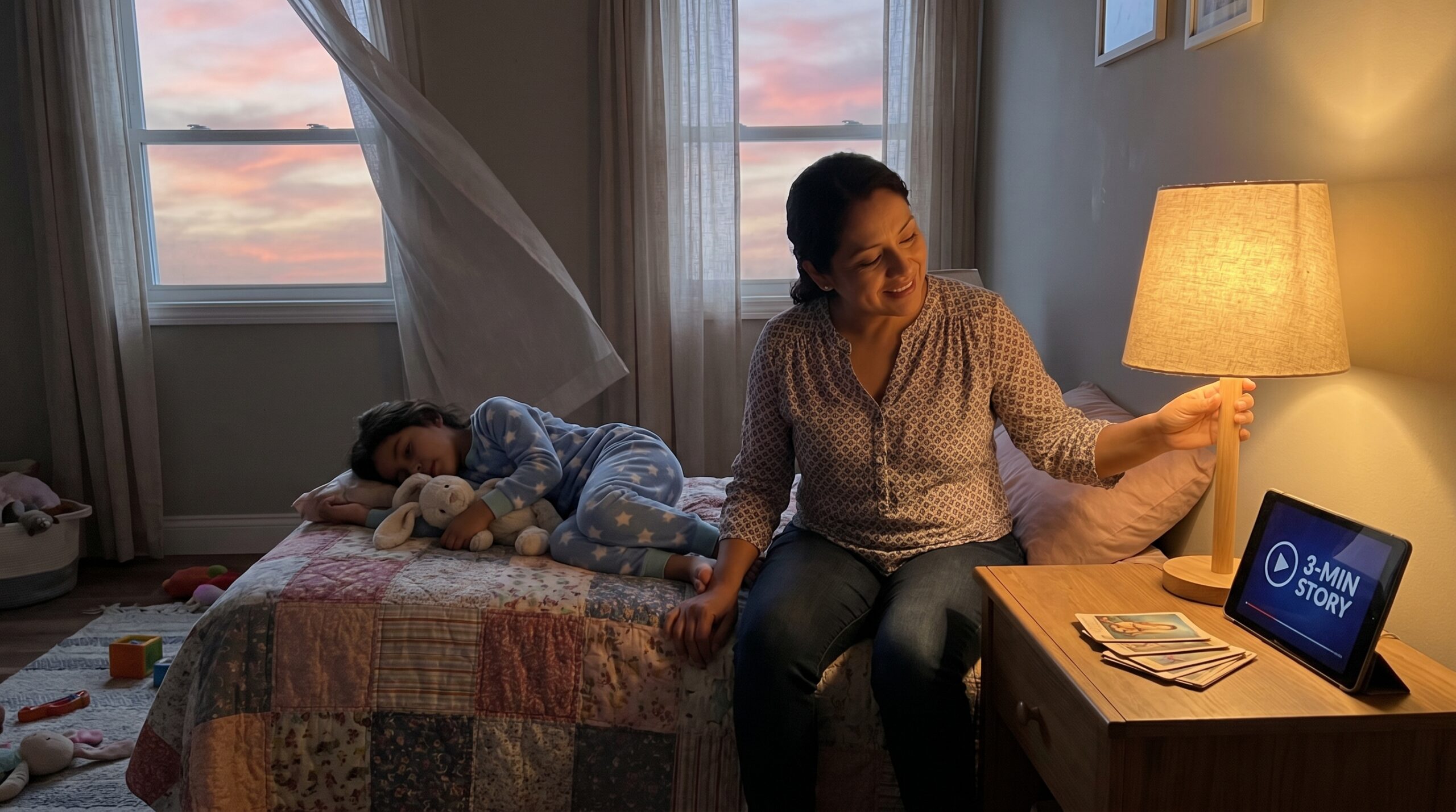 A tiny, consistent bedtime mini story ritual cues sleep. Three to five minutes of the same short story tells little ones it's time to rest, reduces resistance, and builds warm, predictable nights.