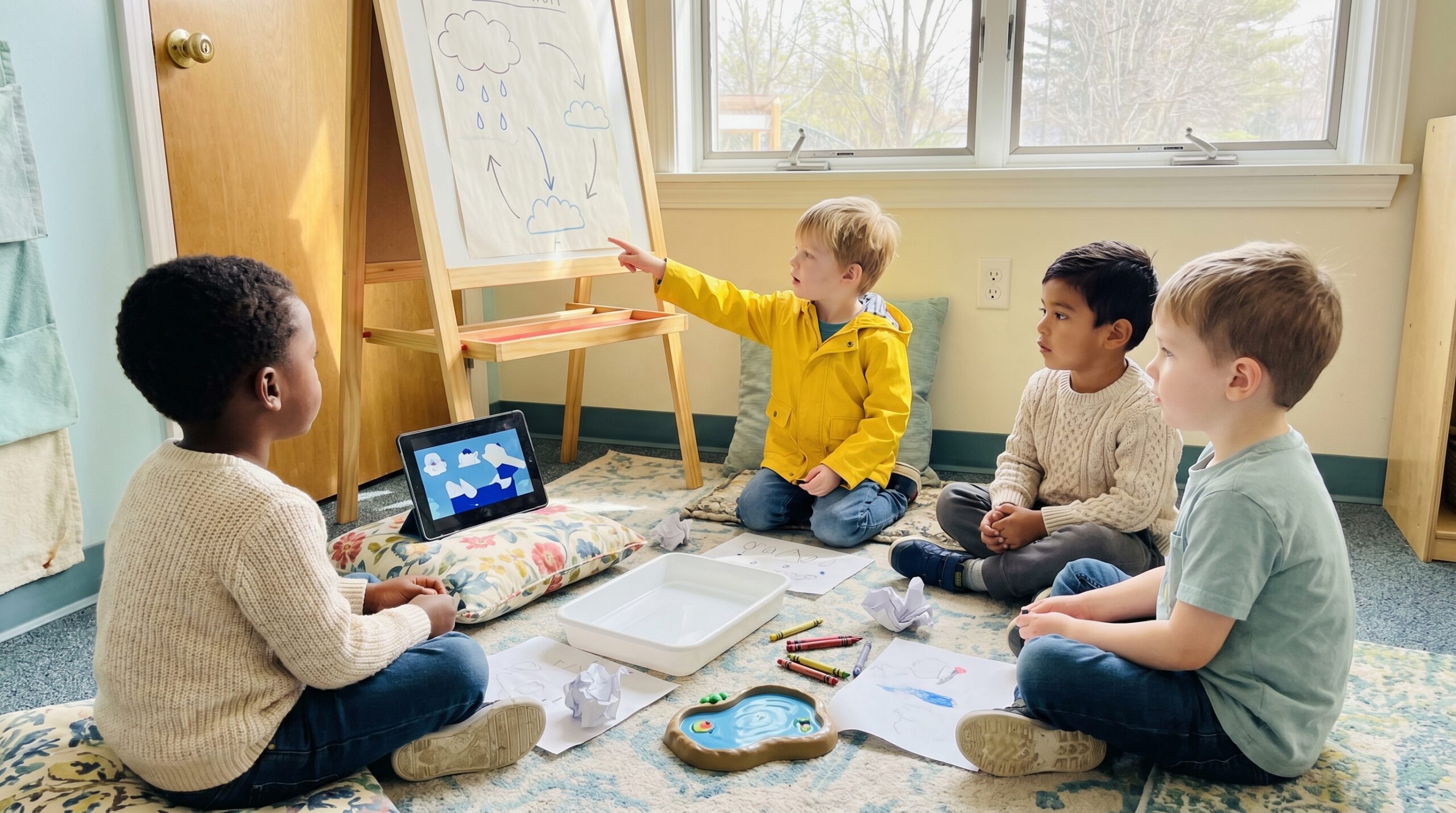 Explore the water cycle for kids in a simple, playful way. Learn evaporation, condensation, precipitation, and collection. Find a short history, why it matters, easy home experiments, and Storypie listening links.