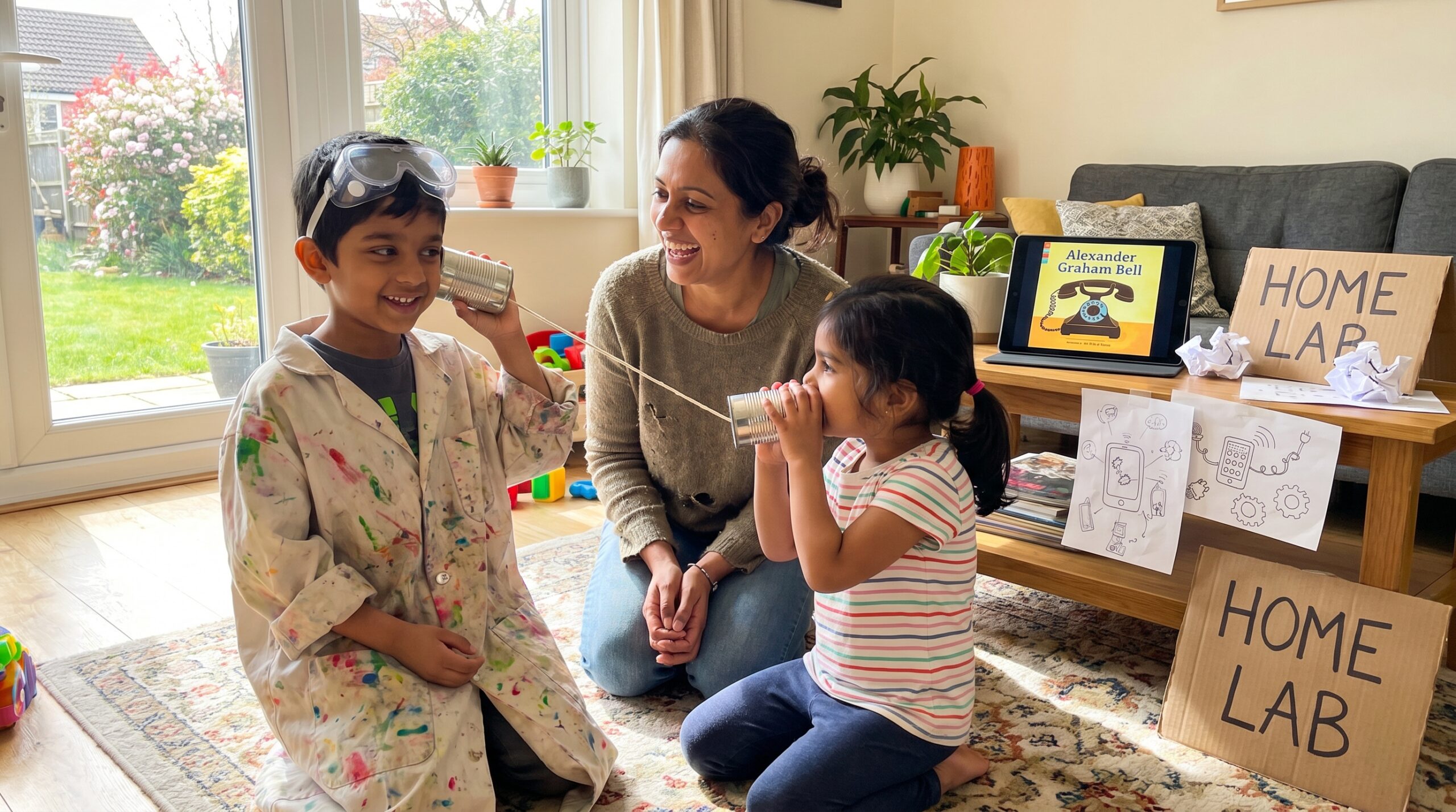 A warm, simple introduction to the telephone for kids. Learn how Bell's curiosity led to the first call, meet other inventors, and try a playful paper-cup activity to show how sound travels.