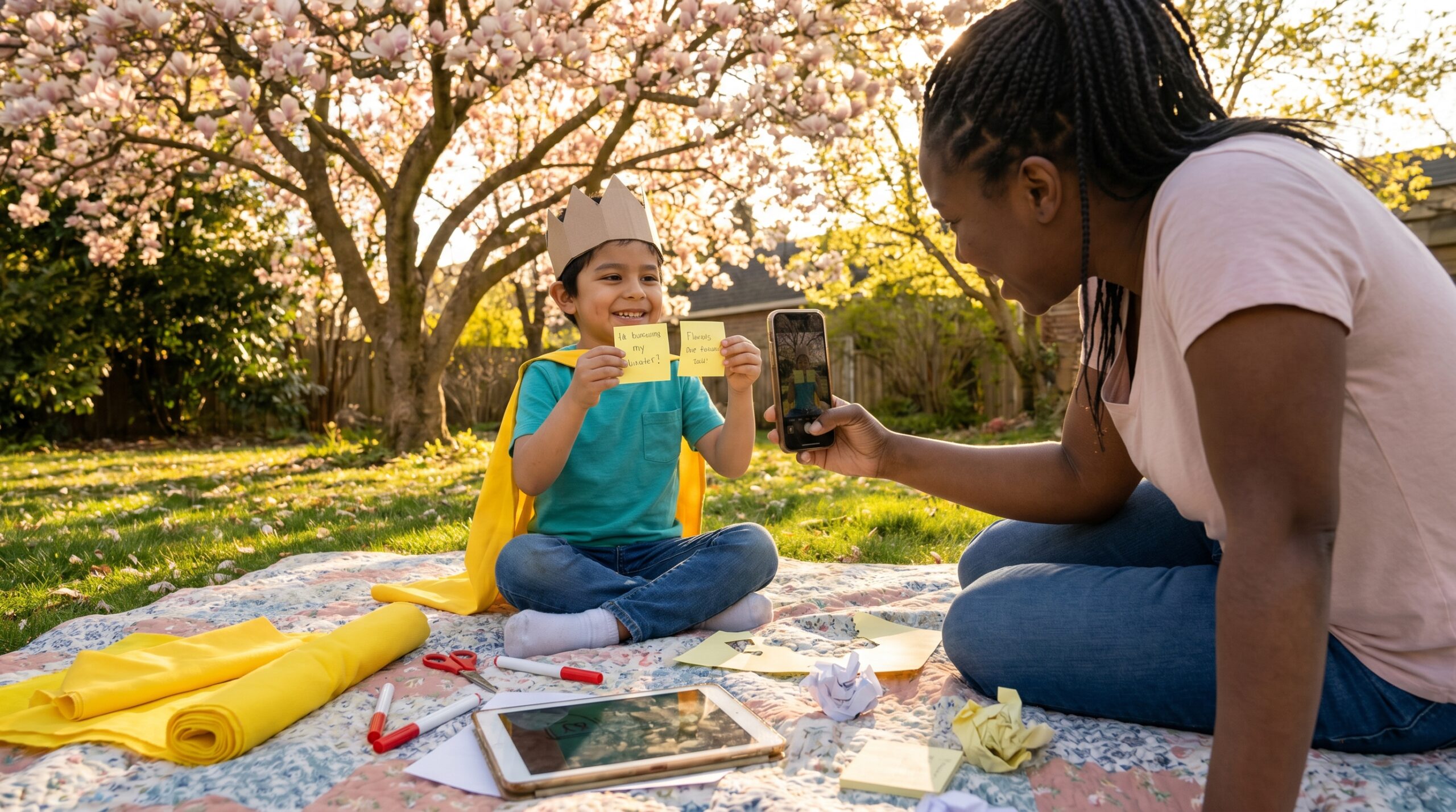 A joyful weekend prompt for families. The create your own hero challenge invites kids to name a hero, pick strengths and a gentle flaw, then make a keepsake to save with Storypie.