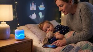 Short, audio-first bedtime stories lower cognitive load and spark imagination. Try a ten to fifteen minute Storypie audio at night. Dim lights, set volume moderate, and use a timer for peaceful, screen-free wind-down.