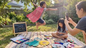 A playful, child led weekend imagination challenge to create your own hero. Short and low tech, this activity boosts language, planning, and empathy. Great for a summer afternoon with paper, crayons, and dress up bits.