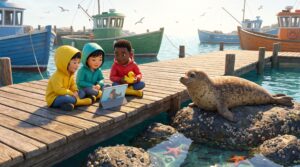 Meet the harbor seal for kids: curious, charming tide-line explorers. Easy facts on size, pups, diet, senses, and safe family viewing tips. A warm guide to spark ocean curiosity with Storypie stories.