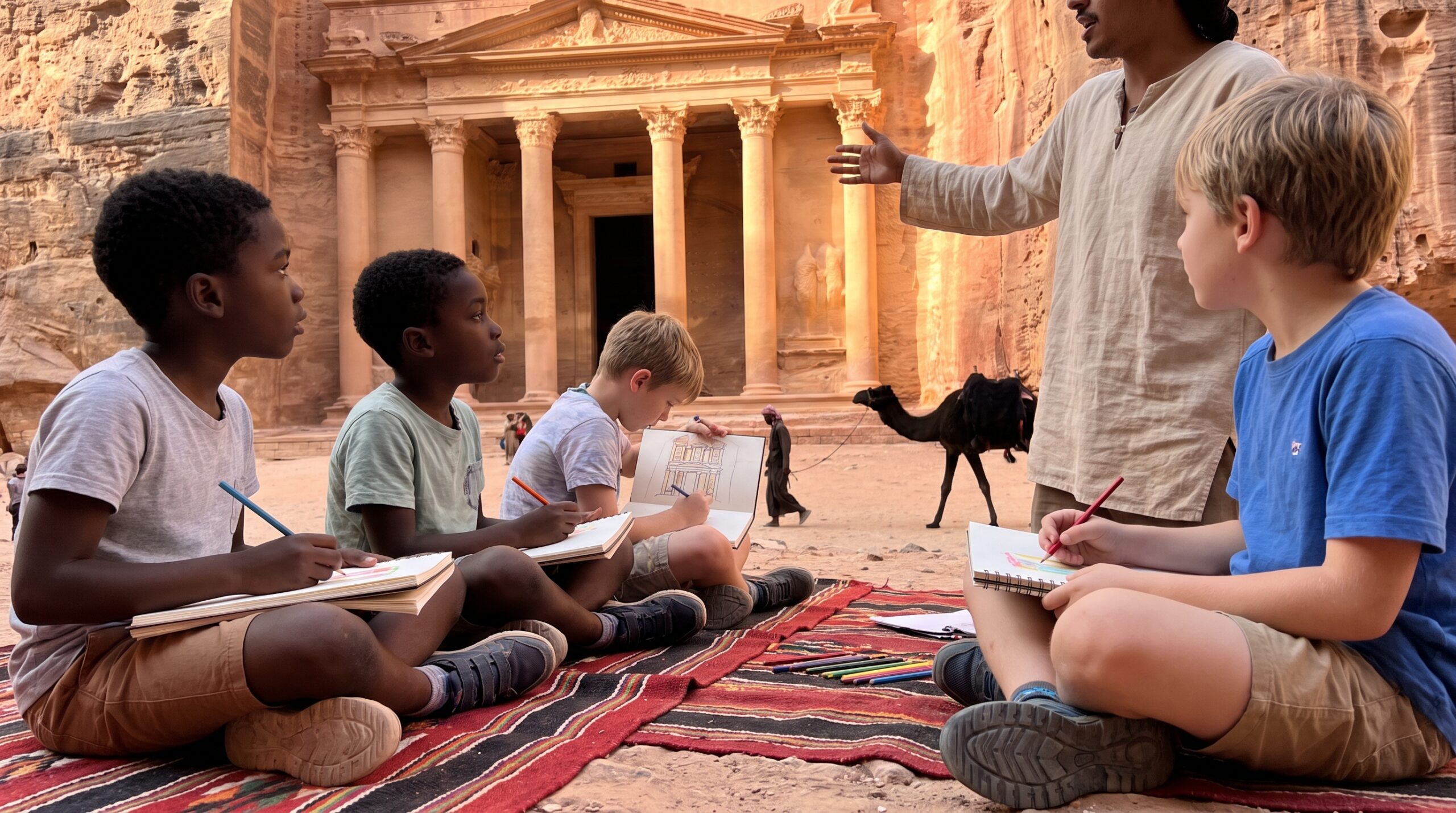 Petra for kids invites families to marvel at the Rose City. Discover Nabataean carvings, the Siq and Treasury, and simple activities to bring Petra to life for children with Storypie stories for every age.