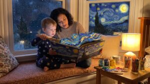 A warm, short guide to The Starry Night for kids and families. Learn the painting's story, major elements, paint technique, and quick activities to make a gentle bedtime ritual of art and wonder.