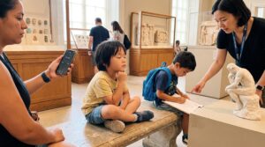 Auguste Rodin's The Thinker is a bronze study of a seated man in deep thought. This warm guide explains its form, history, material, and where to see important casts for families and teachers.