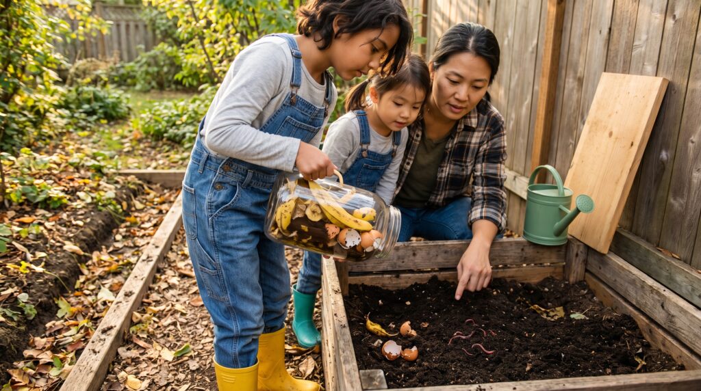 Home composting with kids turns kitchen scraps into rich soil. This friendly guide shows simple steps families can use. Start a kitchen-scrap jar, try easy methods, and enjoy weekly, hands-on wins together with Storypie stories.