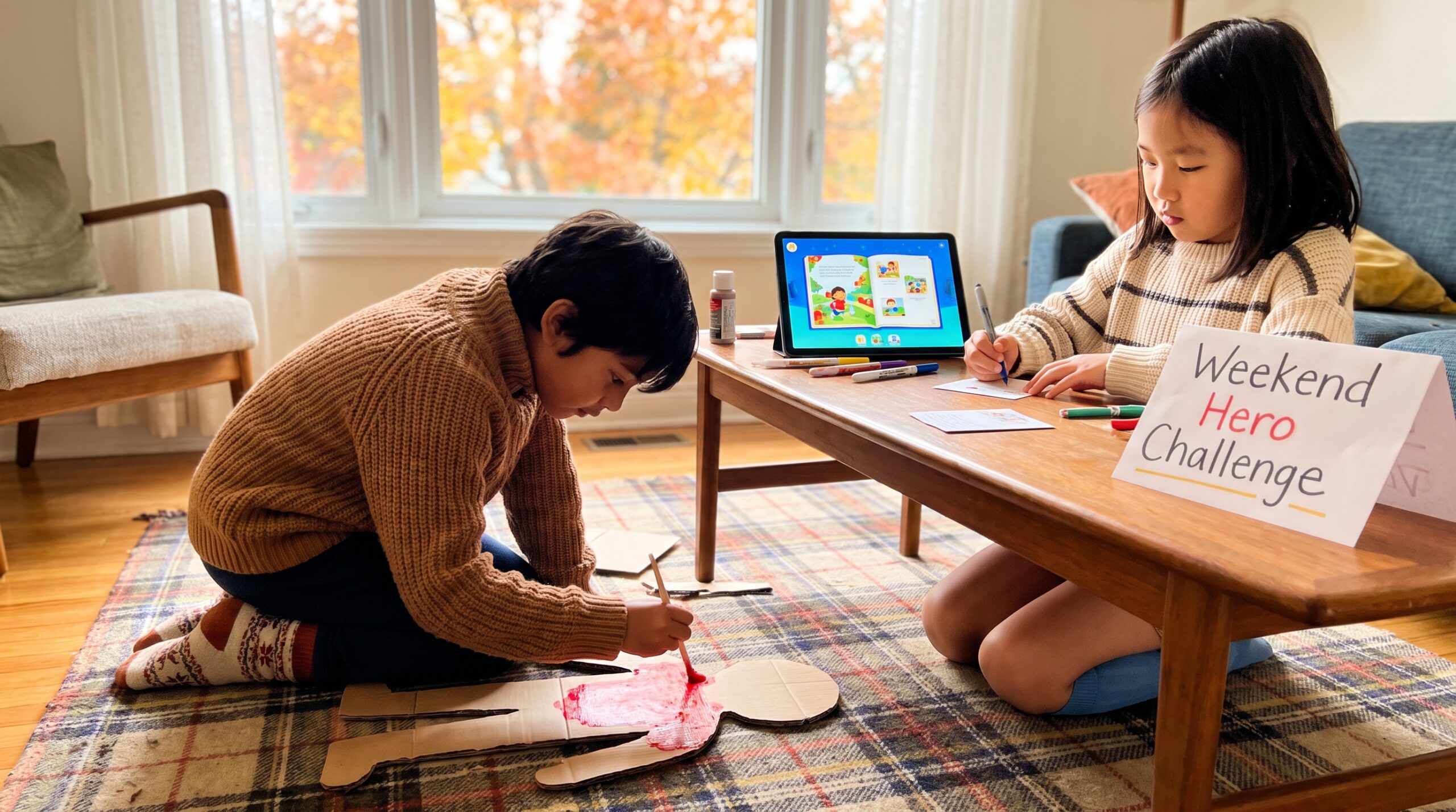 Try a cozy weekend imagination challenge to create your own hero. Short steps, playful prompts, and easy ways to save favorite stories to your Storypie family library for replay and growth.