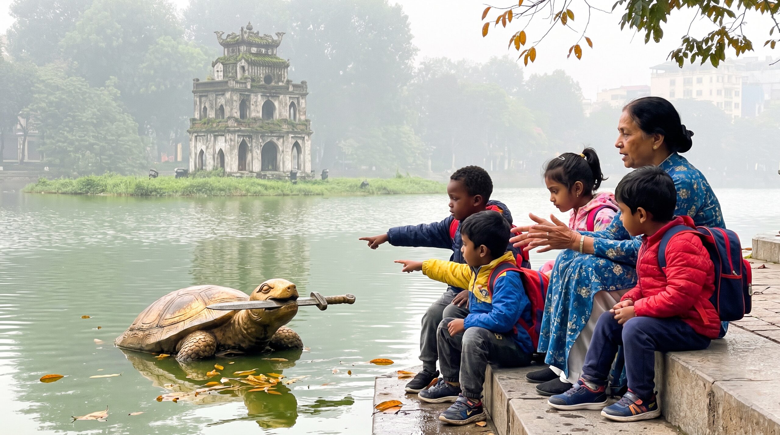 The Kim Qui legend links Hanoi history, a golden turtle, and a returned sword. This simple Vietnamese tale pairs leadership, nature, and cultural symbols in a vivid image for kids and families.