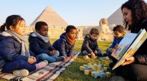 Explore the Pyramids of Giza for kids. Short, clear facts about Khufu, Khafre, Menkaure, the Sphinx, and how the great stones were built. Includes simple activities and Storypie listening links for every age.