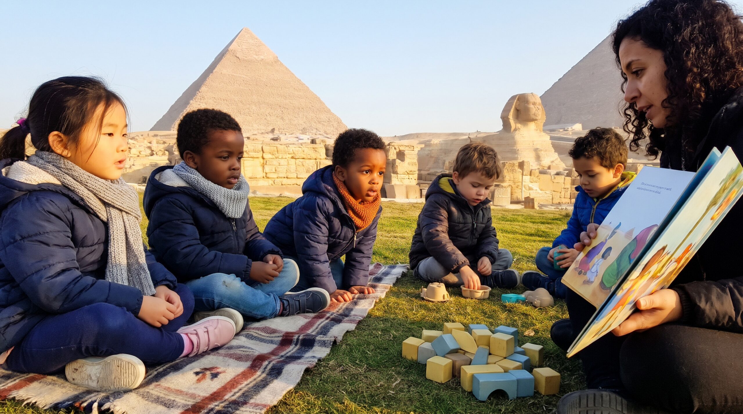 Explore the Pyramids of Giza for kids. Short, clear facts about Khufu, Khafre, Menkaure, the Sphinx, and how the great stones were built. Includes simple activities and Storypie listening links for every age.